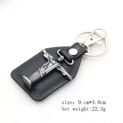Trillion-cut Electroplated Blue Key Chain In Alloy Material With Retro Style, Featuring PU Inlay