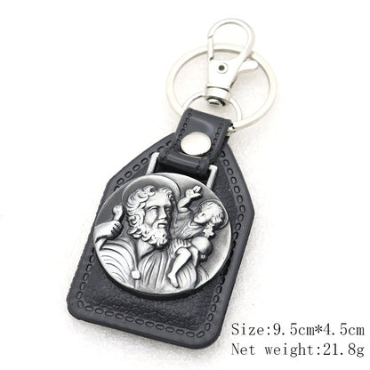Trillion-cut Electroplated Blue Key Chain In Alloy Material With Retro Style, Featuring PU Inlay