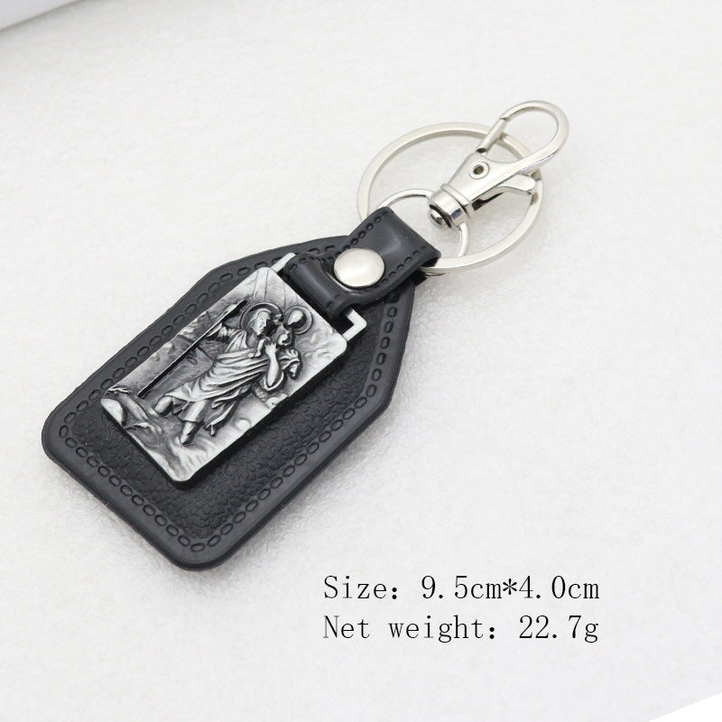 Trillion-cut Electroplated Blue Key Chain In Alloy Material With Retro Style, Featuring PU Inlay
