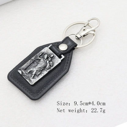 Trillion-cut Electroplated Blue Key Chain In Alloy Material With Retro Style, Featuring PU Inlay