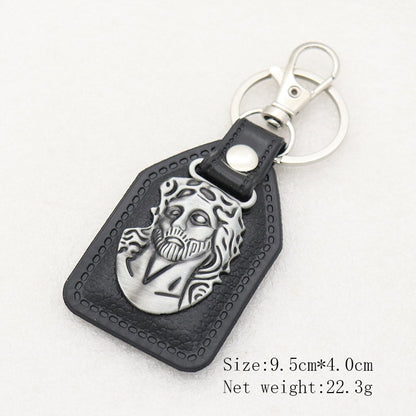 Trillion-cut Electroplated Blue Key Chain In Alloy Material With Retro Style, Featuring PU Inlay