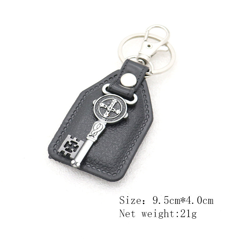 Trillion-cut Electroplated Blue Key Chain In Alloy Material With Retro Style, Featuring PU Inlay