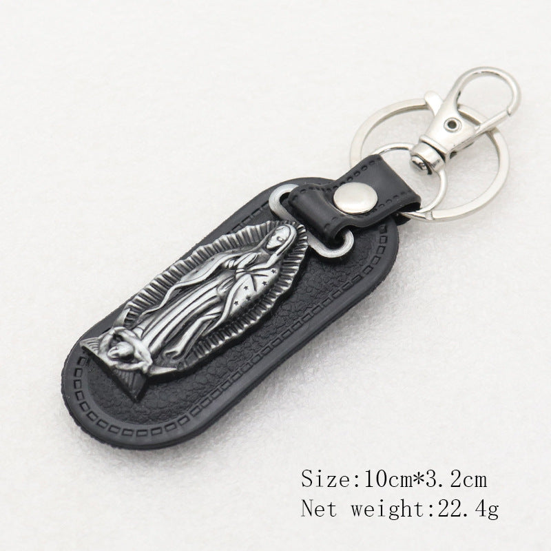 Trillion-cut Electroplated Blue Key Chain In Alloy Material With Retro Style, Featuring PU Inlay