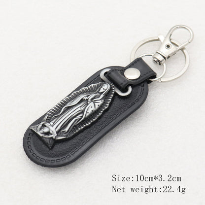 Trillion-cut Electroplated Blue Key Chain In Alloy Material With Retro Style, Featuring PU Inlay