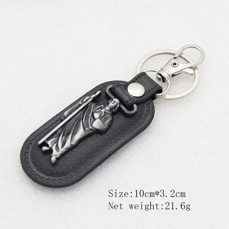 Trillion-cut Electroplated Blue Key Chain In Alloy Material With Retro Style, Featuring PU Inlay