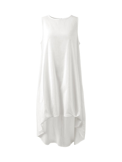 A-Line High-Low Solid Color Zipper Round-Neck Maxi Dresses