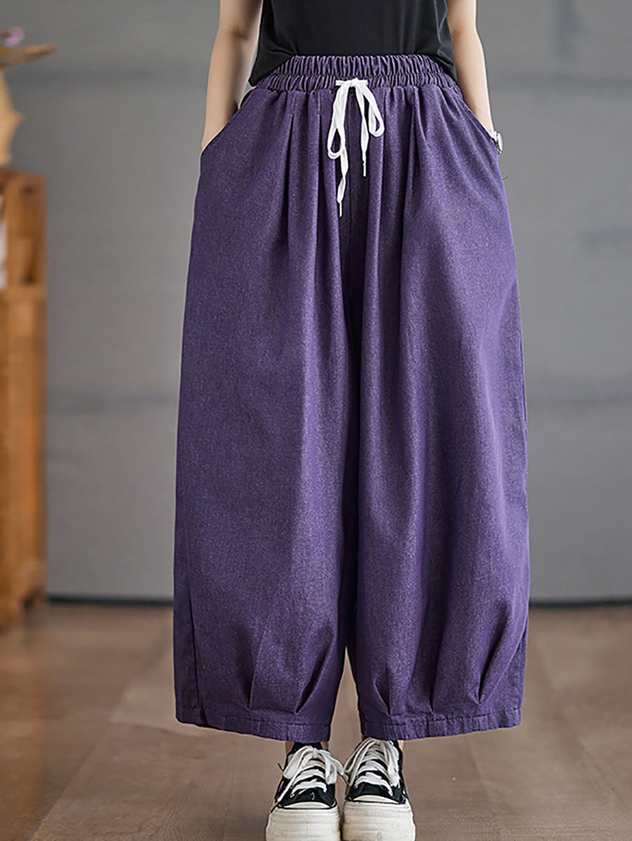 Women Summer Casual Pure Color Cotton Harem Pants