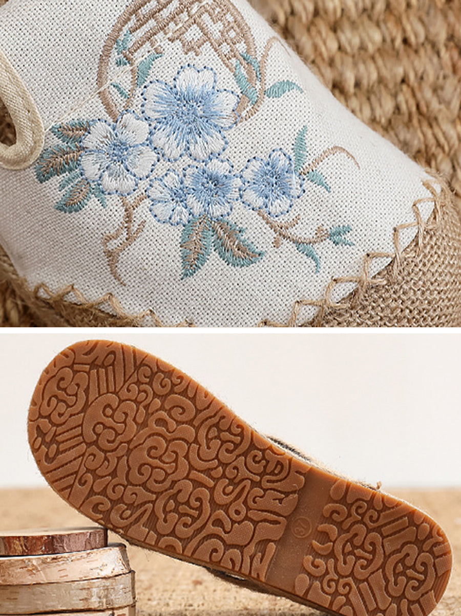 Women Vintage Summer Flower Cloth Linen Shoes