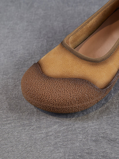 Women Summer Genuine Leather Colorblock Flat Shoes