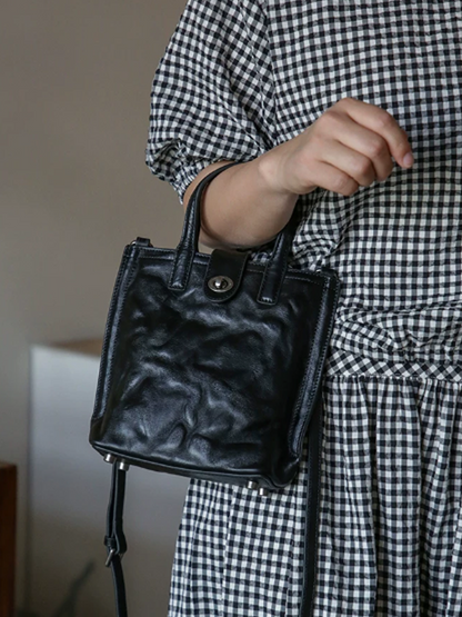 Vintage Crinkled Mini Tote Crossbody Bag