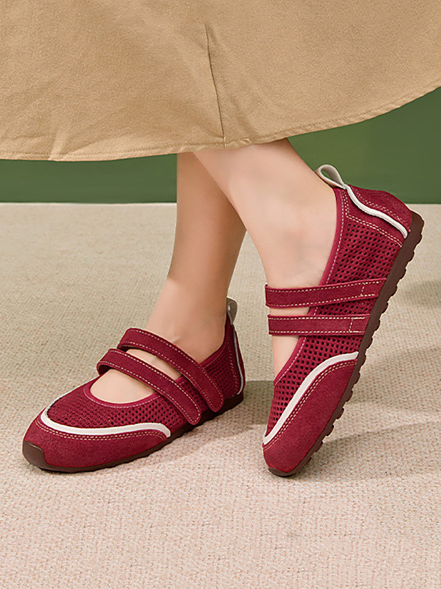 Women Casual Colorblock Leather Flat Shoes