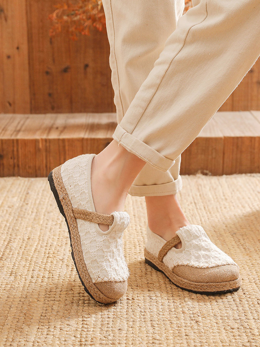 Women Artsy Canvas Linen Spliced Flat Shoes