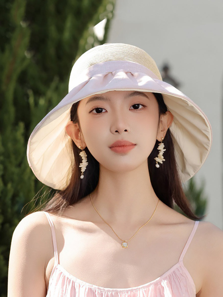 Women Summer Sunproof Straw Spliced Hat