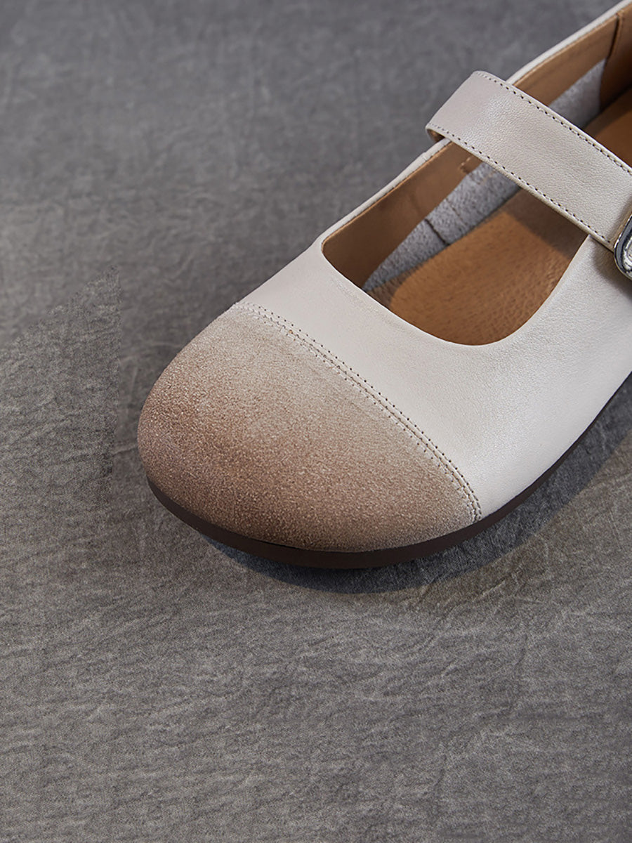 Women Summer Casual Soft Leather Spliced Low Heel Shoes