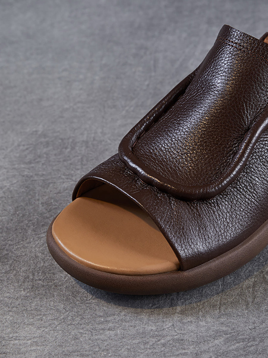 Women Summer Leather Open-Toe Flat Sandals