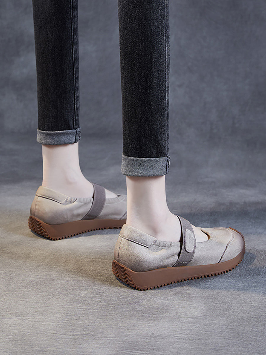 Women Summer Retro Solid Leather Platform Shoes