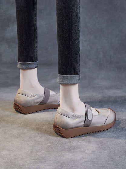 Women Summer Retro Solid Leather Platform Shoes