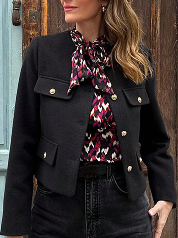Long Sleeves Loose Buttoned Split-Joint Round-Neck Outerwear