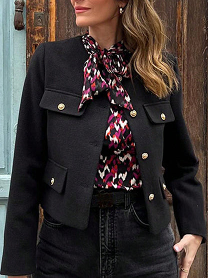 Long Sleeves Loose Buttoned Split-Joint Round-Neck Outerwear