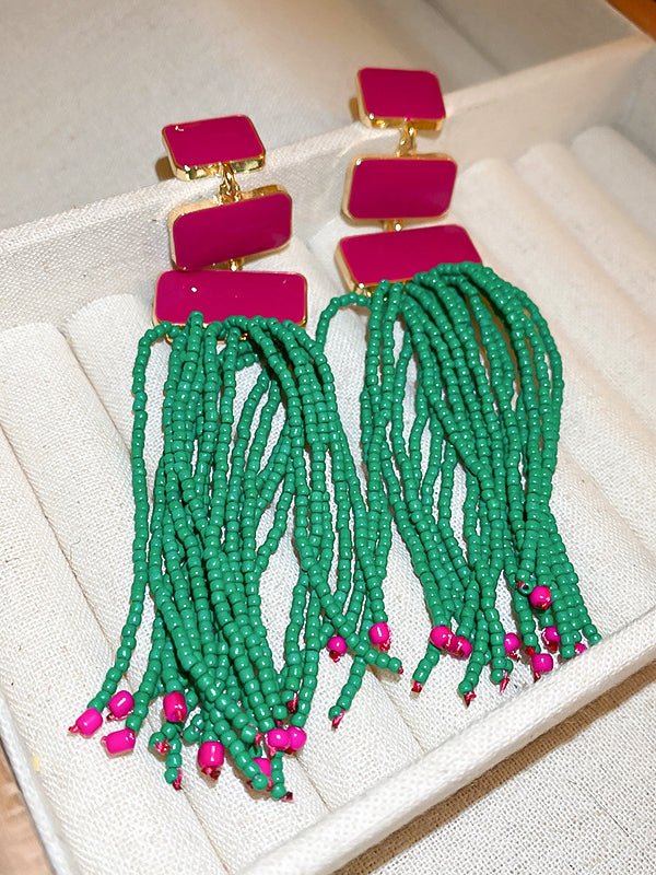 Geometric Tasseled Drop Earrings