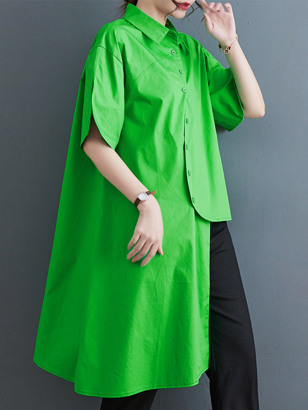 Irregular Clipping Solid Color Lapel Shirts Tops