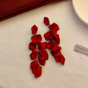 11#Steel Needle Rose Petal Tassel Stud Earrings
