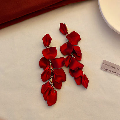 Geometric Enamel Earrings For Women In Retro Style Featuring Red Metal Design