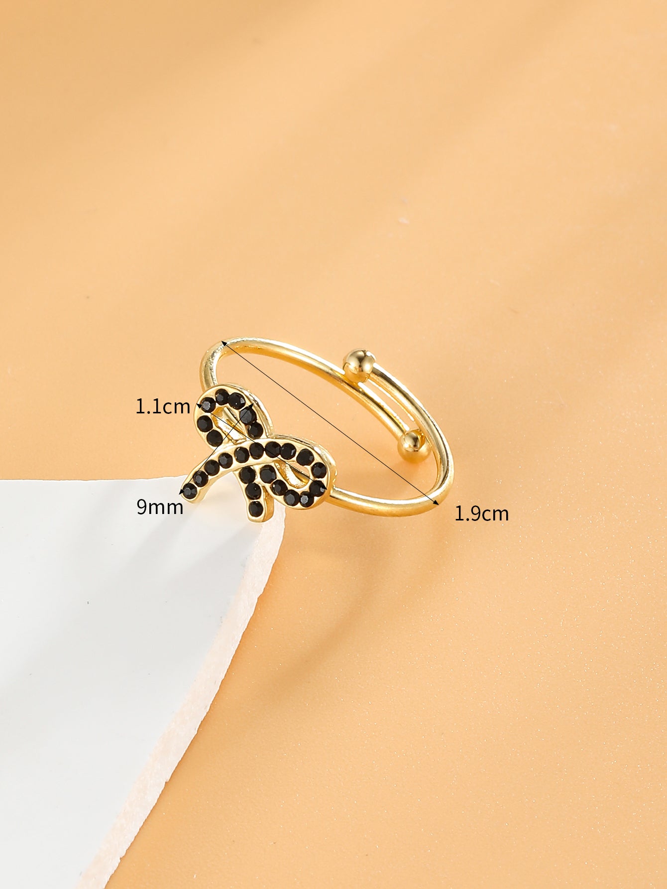 Asymmetrical Bow Tie Open Rings In 304 Stainless Steel With 14K Real Gold Plated And Zircon Inlay, PVD Coated
