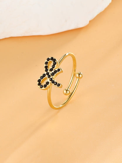 Asymmetrical Bow Tie Open Rings In 304 Stainless Steel With 14K Real Gold Plated And Zircon Inlay, PVD Coated