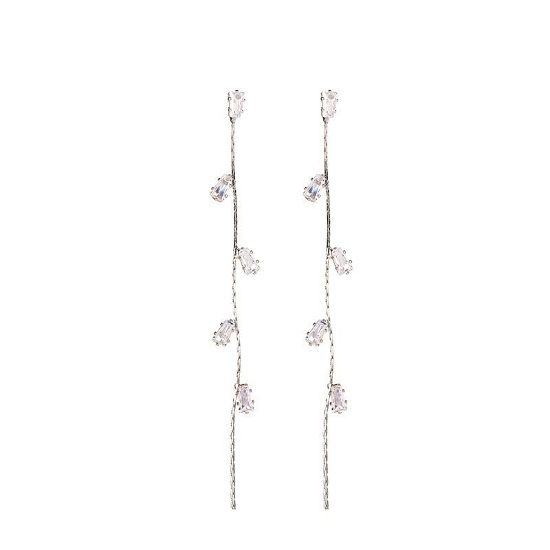 Long Tassel Earrings For Women Super Shiny Butterfly Heart-shaped Rhinestone Pendant Stud Earrings Shiny Jewelry