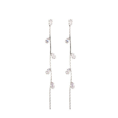 Long Tassel Earrings For Women Super Shiny Butterfly Heart-shaped Rhinestone Pendant Stud Earrings Shiny Jewelry