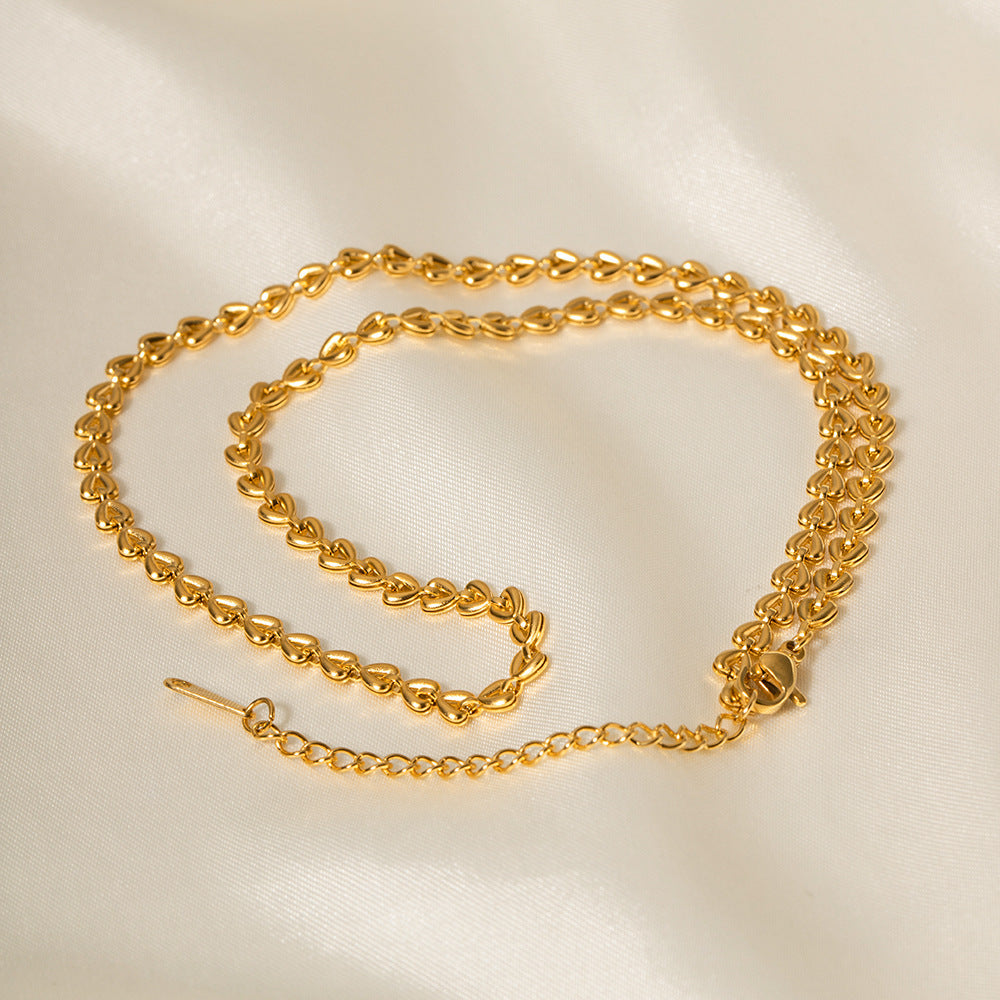 Heart Shape Braid Necklace For Women In Gold, Simple Style With Titanium Steel Woven Chain
