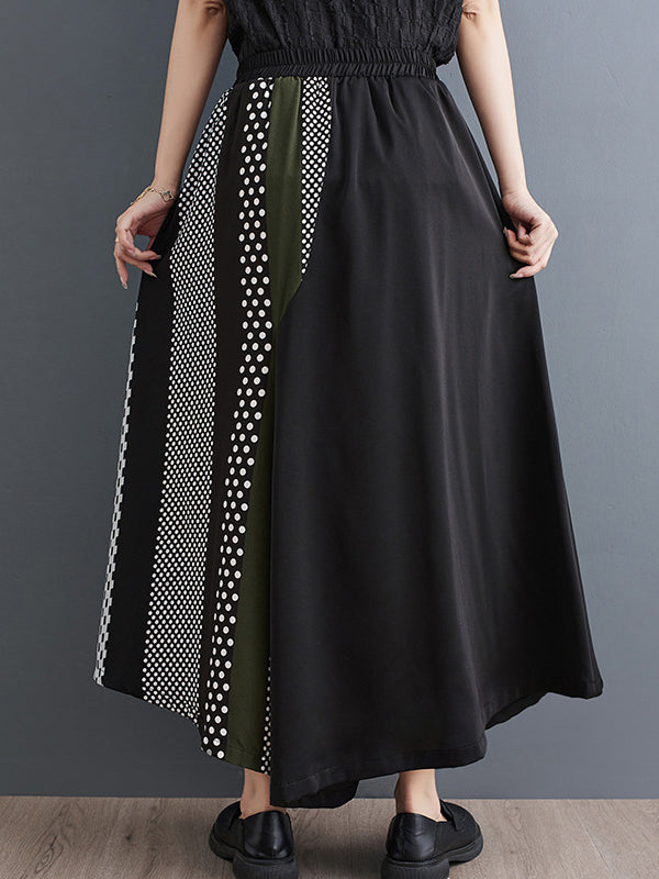Wide Leg Loose Asymmetric Polka-Dot Printed Split-Joint Culotte Pants Trousers