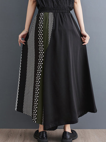 Wide Leg Loose Asymmetric Polka-Dot Printed Split-Joint Culotte Pants Trousers