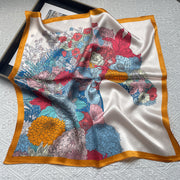 ZSFJ101 Qingyang Floral Scarf (53cm Silk Square Scarf, 100% Silk)