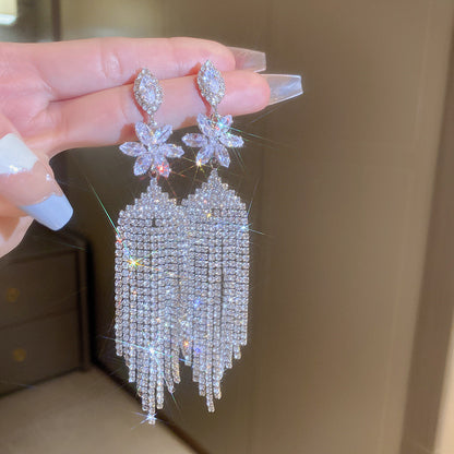 Tassel Stud Earrings For Women Featuring Electroplated Gold Plating And Zircon Inlay Material