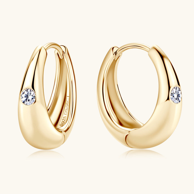 Simple Style U Shape Earrings For Women In Silver Featuring 925 Sterling Silver With Moissanite Inlay