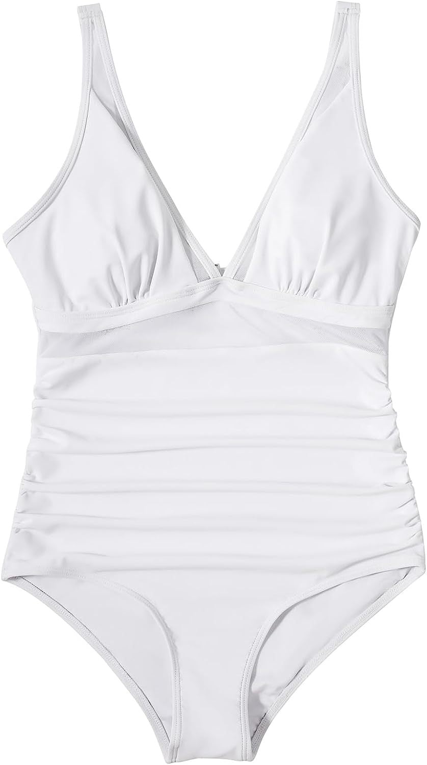 Solid Color White One-Piece Swimsuit In Nylon Fabric, Perfect For Beach Wear