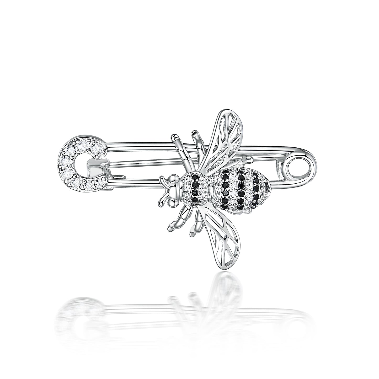 Pastoral Silver Bee Brooch In 925 Sterling Silver With Zircon Inlay, Unisex, 1 Piece