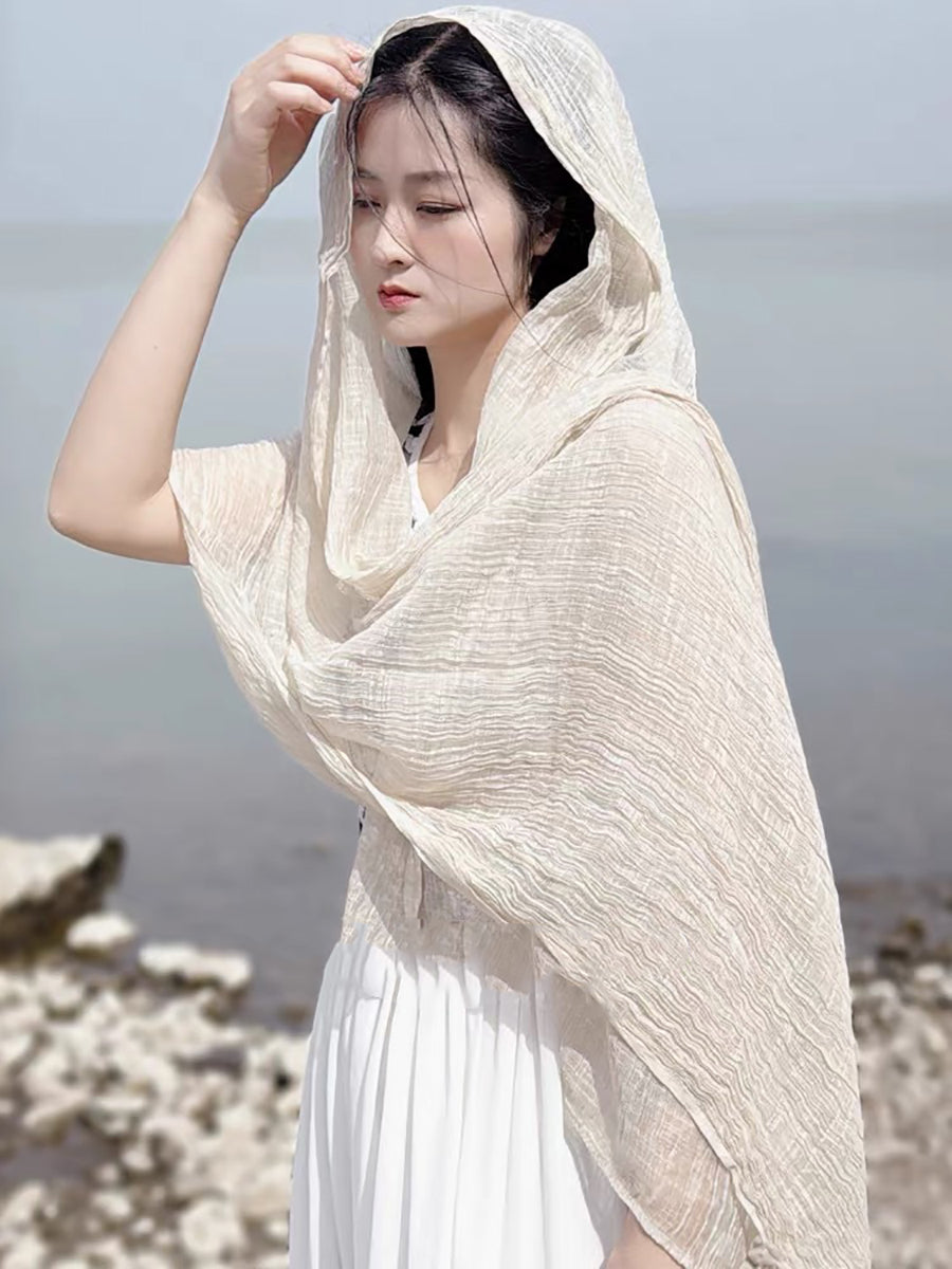 Women Artsy Pure Color Shirred Shawl Scarf