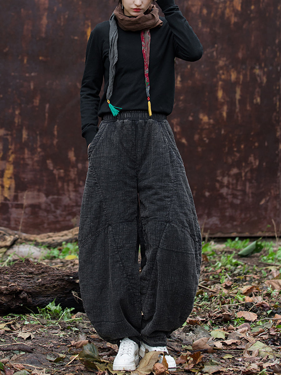 Women Vintage Autumn Solid Spliced Padded Harem Pants