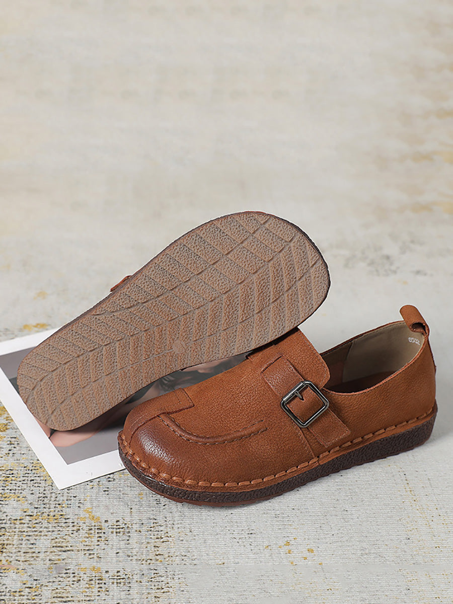 Women Vintage Summer Genuine Leather Flat Shoes