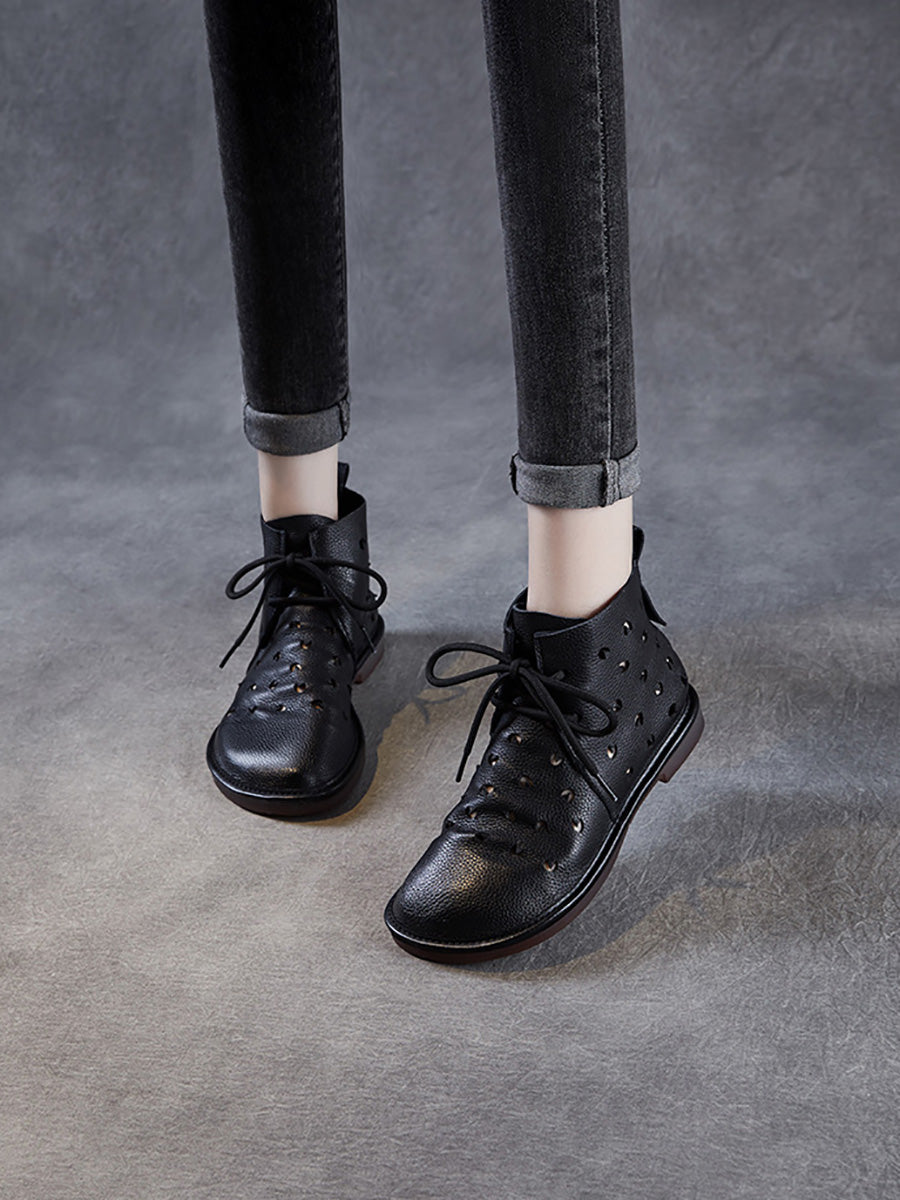 Women Summer Genuine Leather Hollow Out Ankle Boots
