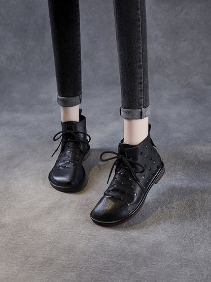 Women Summer Genuine Leather Hollow Out Ankle Boots