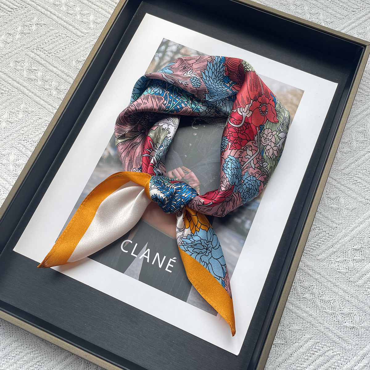 Silk Scarf With Flowers Pattern, Perfect For Summer