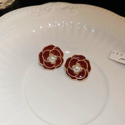 Geometric Enamel Earrings For Women In Retro Style Featuring Red Metal Design