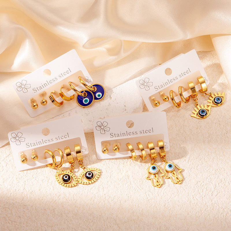 Exaggerated Eye Earrings For Women In Royal Blue Featuring Durable Titanium Steel Material