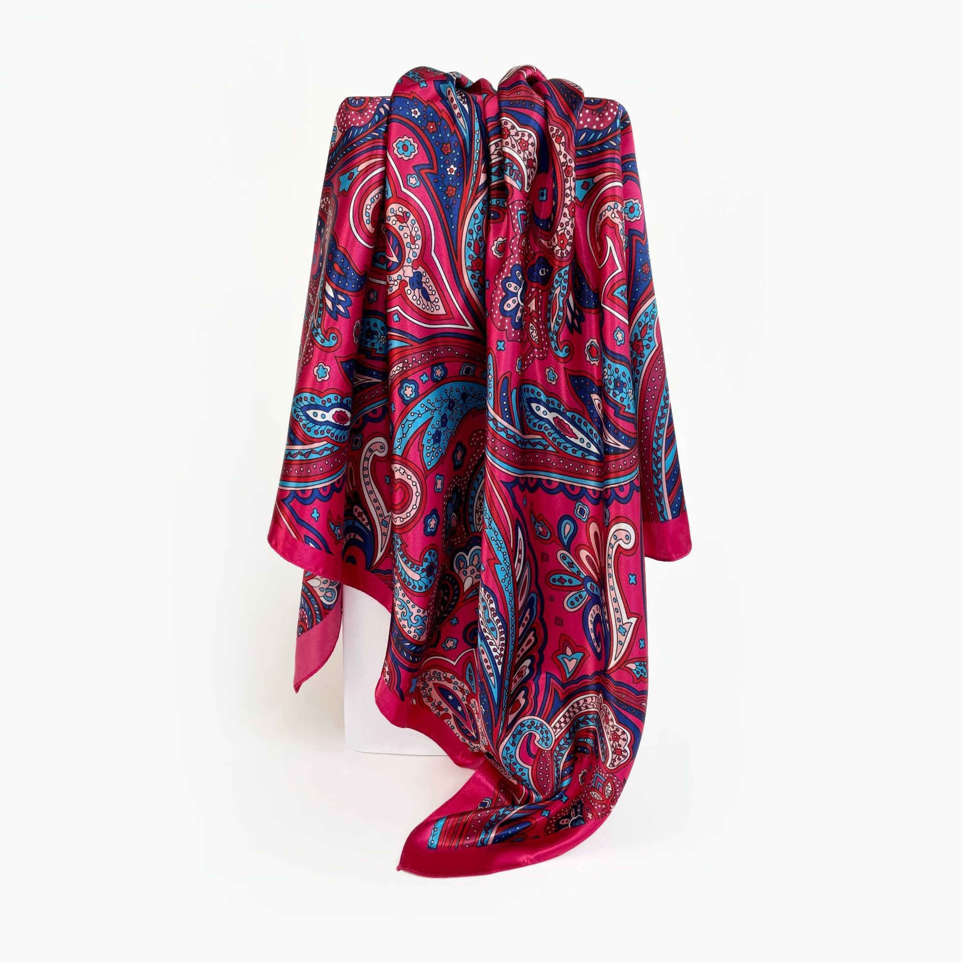 Paisley Pattern Rose Red Kerchief Silk Scarf In Polyester, Lightweight And Stylish For Summer