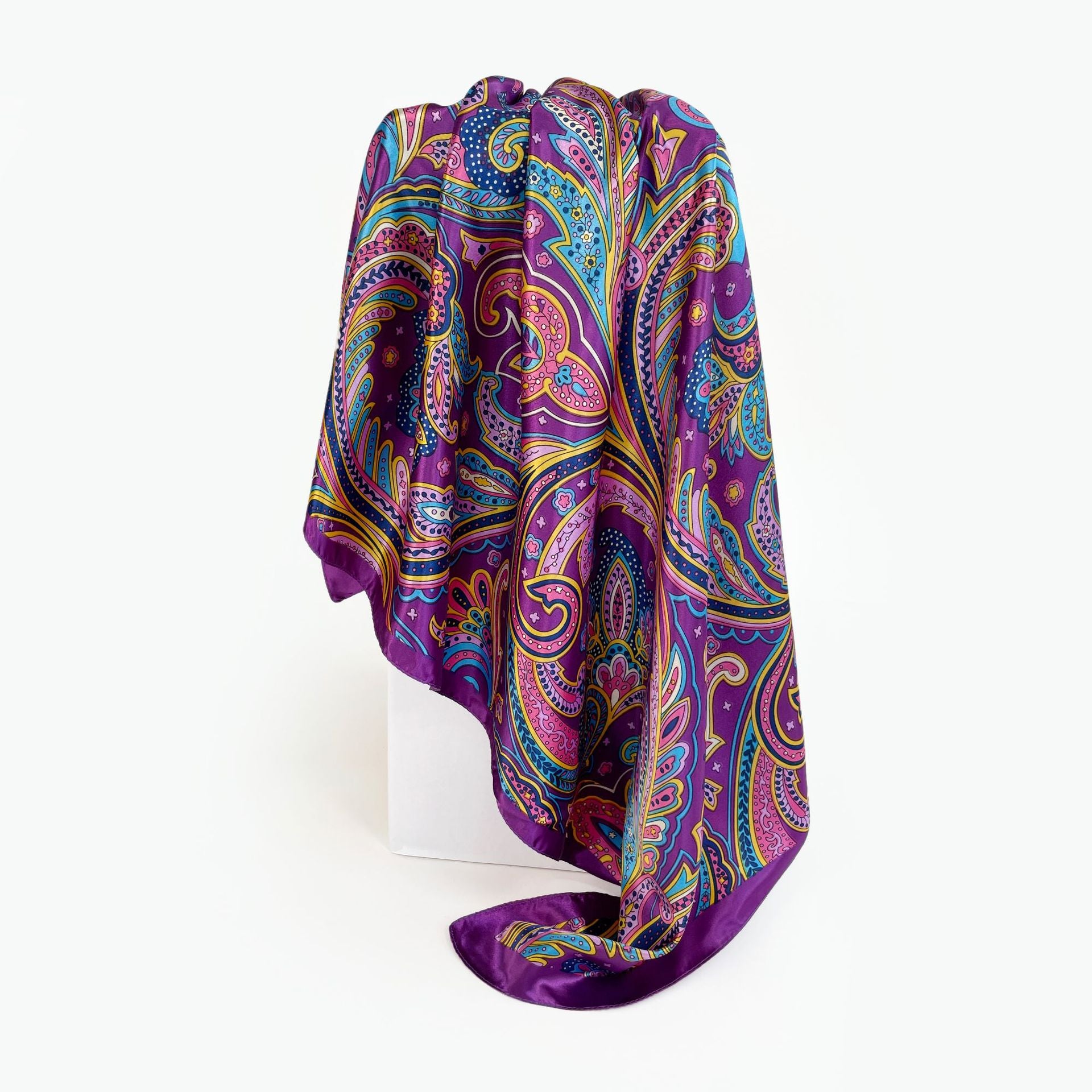 Paisley Pattern Rose Red Kerchief Silk Scarf In Polyester, Lightweight And Stylish For Summer