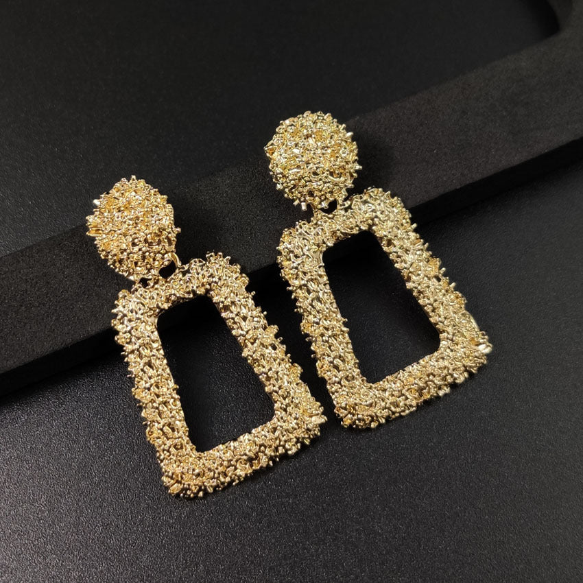 Exaggerated Geometric Earrings With Electroplated Gold Finish Featuring 304 Stainless Steel Posts In Alloy